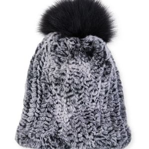 Surell Fox Fur PomPom Knit Beanie Hat